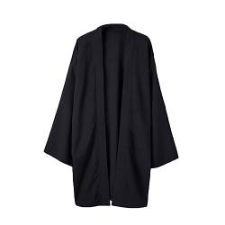 HAORUN Herren Japanischer Mantel Kimono Top Jacke Lange Strickjacke Yukata Lose Retro Vintage Outwear, schwarz, Einheitsgröße von HAORUN