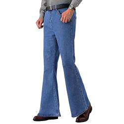 HAORUN Herren-Jeans mit Glocken-Unterteil, 60er-Jahre, ausgestellt, Denim-Hose, normale Passform, Partyhose, Blau, 50 von HAORUN