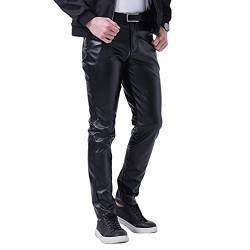 HAORUN Herren Kunstlederhose Slim Fit Stretch Freizeit Party Hose einfarbig, schwarz, 49 von HAORUN