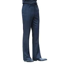 HAORUN Herren Stretch Bell Bottom Plaid Pants Slim Fit Ausgestellt Kleid Hose 60er 70er Retro Casual - Blau - 49 von HAORUN