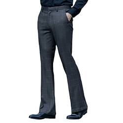 HAORUN Herren Stretch Bell Bottom Plaid Pants Slim Fit Ausgestellt Kleid Hose 60er 70er Retro Casual - Grau - 52 von HAORUN