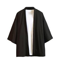 HAORUN Japanischer Herren-Kimono-Mantel, lockere Yukata-Oberbekleidung, langer Bademantel, Oberteil, Vintage-Stil, Kurzschwarz, Medium von HAORUN