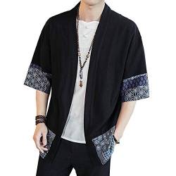 HAORUN Japanischer Kimono-Cardigan, kurzärmelig, lockere Jacke, Schwarz , XXL von HAORUN