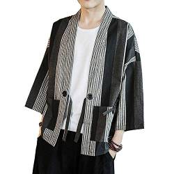 HAORUN Japanischer Kimono-Cardigan für Herren, lässig, lockeres Oberteil Gr. L, Schwarz von HAORUN