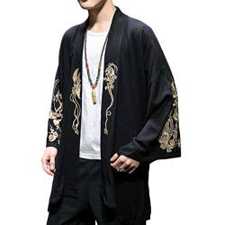 HAORUN Stickerei Drache Herren Japanischer Mantel Kimono Top Outwear Baumwolle Retro Lose Casual, Schwarz , M von HAORUN