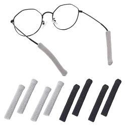 HAOXYO 4 Paar Brillenbügel Uberzug,Weiche Strick Baumwollstoff Brillenhalter Ohr,Rutschfestes,Elastisches Komfort Brillenzubehör für Sonnenbrillen,Brillen,Lesebrillen (Schwarz und Grau) von HAOXYO