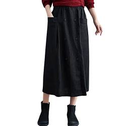 Damen Röcke Leinen Elastisch Taille Lose Eine Linie Lang Rock Lässig die Röcke mit Tasche Frühling Herbst Künste Stil von HAPPECA