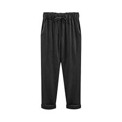 HAPPECA Damen Freizeithose Elegant High Waist Leinen Lockere Hosen Pants Casual Streetwear Jogginghose Große Größe Harem Hosen Breites Bein mit Taschen von HAPPECA