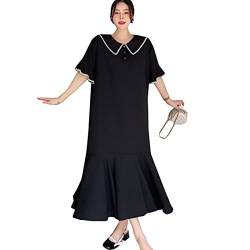 HAPPECA Damen Schwarzes Kleid Matrosenkragen Freizeitkleid Maxikleid für Party Französische Mode Oversize Sommerkleid Damen Kleider Elegant GroßE GrößEn von HAPPECA