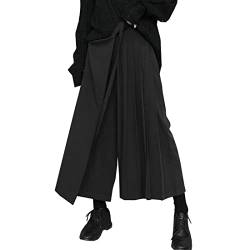 HAPPECA Gothic-Hosen für Damen, schick, japanisch, elastische Taille, schwarz, dunkle, Plissierte Hose mit weitem Bein, lockere Hose, Frühling, Sommer, Herbst von HAPPECA