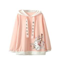 Kawaii japanisch Mädchen Mode Pastell Rosa Farbe Hase Hase Design Süß Bequem Kapuzenpullover Sweatshirt Zur Seite Fahren von HAPPECA