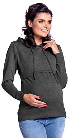 HAPPY MAMA Boutique Damen Umstands Still Jersey Sweatshirt Hoodie 272 (Graphit Melange, 38, M) von HAPPY MAMA