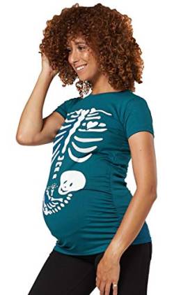 HAPPY MAMA Damen Baby Bauch Skelett T-Shirt Jersey Oberteil für Schwangere. 085p (Flaschengrün, 34-36) von HAPPY MAMA