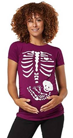 HAPPY MAMA Damen Baby Bauch Skelett T-Shirt Jersey Oberteil für Schwangere. 085p (Pflaume, 38-40, L) von HAPPY MAMA