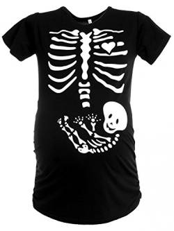 HAPPY MAMA Damen Baby Bauch Skelett T-Shirt Jersey Oberteil für Schwangere. 085p (Schwarz, 38-40, L) von HAPPY MAMA