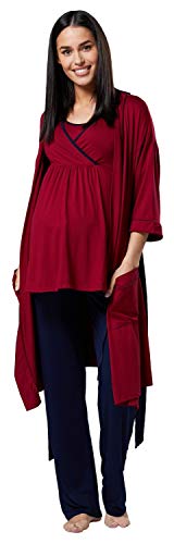 HAPPY MAMA Damen Mutterschaft Pyjama-Set/Hose/Top/Morgenmantel 558p (Crimson & Marine, 40, L) von HAPPY MAMA