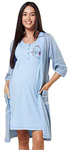 HAPPY MAMA Damen Robe Nachthemd Set Wehen & Geburt 1638 (Blau, 42-44, XL) von HAPPY MAMA