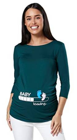 HAPPY MAMA Damen T-Shirt Babyfüßchen Druck Oberteil für Schwangere. 549p (Dunkelgrün, 46-50, 3XL) von HAPPY MAMA