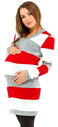 HAPPY MAMA Damen Umstands Buntgestreiftes Strickkleid Pulloverkleid. 405p (Rot, 36-38, S/M) von HAPPY MAMA