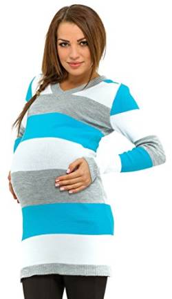 HAPPY MAMA Damen Umstands Buntgestreiftes Strickkleid Pulloverkleid. 405p (Türkis, 44-46, 2XL/3XL) von HAPPY MAMA