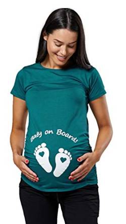 HAPPY MAMA Damen Umstands Oberteil T-Shirt Babyfüßchen Baby on Board Druck. 199p (Flaschengrün, 44-46, 3XL) von HAPPY MAMA