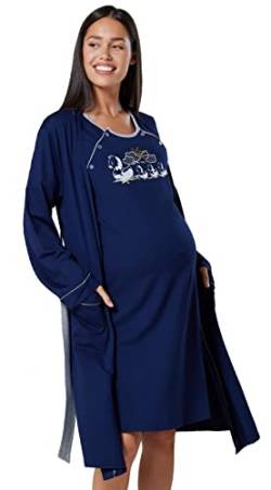 HAPPY MAMA Damen Umstands Set Stillnachthemd und Morgenmantel 1636 (Marine, 40, L) von HAPPY MAMA