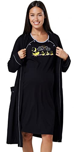 HAPPY MAMA Damen Umstands Set Stillnachthemd und Morgenmantel 1636 (Schwarz, 42, XL) von HAPPY MAMA