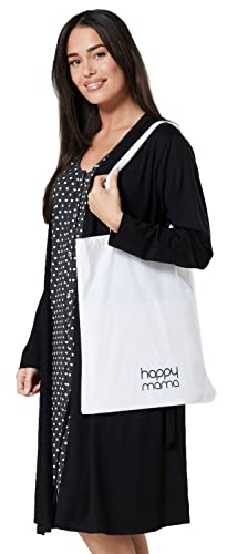 HAPPY MAMA Damen Umstands Stillnachthemd Morgenmantel Set Stillfunktion 1009 (Melange-Herzen in Schwarz und Graphit, 36-38, XS) von HAPPY MAMA