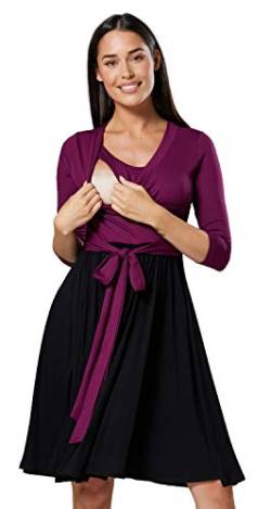 HAPPY MAMA Damen Umstandskleid Stillkleid 3/4 ?rmel 525 (Pflaume & Schwarz, 38-40, M) von HAPPY MAMA