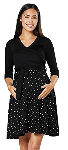 HAPPY MAMA Damen Umstandskleid Stillkleid 3/4 ?rmel 525 (Schwarz mit kleinen wei?en Punkten, 36-38, S) von HAPPY MAMA