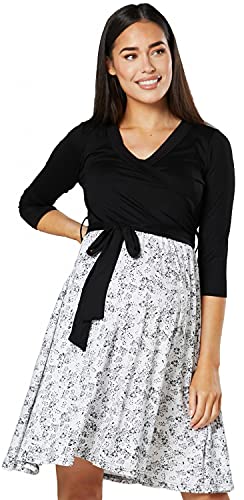 HAPPY MAMA Damen Umstandskleid Stillkleid 3/4 ?rmel 525 (Schwarz & Wei? mit Blumen, 36-38, S) von HAPPY MAMA