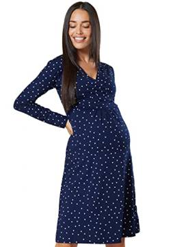 HAPPY MAMA Damen Viskosejersey Umstandskleid Schwangerschafts Kleid Langarm 890p (Marine mit kleinen weißen Punkten, 42, XL) von HAPPY MAMA