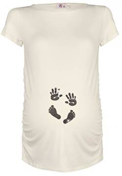 HAPPY MAMA. Damen Baby Hände Fußabdruck T-Shirt Top Oberteil Schwangere. 013p (Ekrü, EU 44/46, 2XL) von HAPPY MAMA