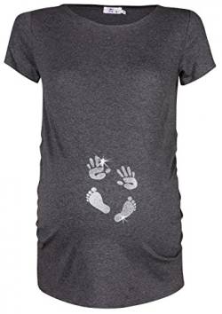 HAPPY MAMA. Damen Baby Hände Fußabdruck T-Shirt Top Oberteil Schwangere. 013p (Graphit Melange, EU 40/42, L) von HAPPY MAMA