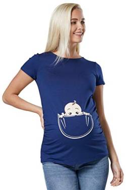 HAPPY MAMA. Damen Baby in der Tasche T-Shirt Top Oberteil für Schwangere. 501p (Blau Grau, 38-40, M) von HAPPY MAMA