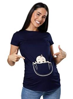 HAPPY MAMA. Damen Baby in der Tasche T-Shirt Top Oberteil für Schwangere. 501p (Marine, 36-38, S) von HAPPY MAMA