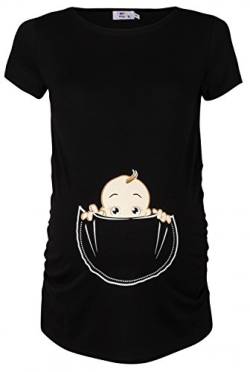 HAPPY MAMA. Damen Baby in der Tasche T-Shirt Top Oberteil für Schwangere. 501p (Schwarz, 40-42, L) von HAPPY MAMA