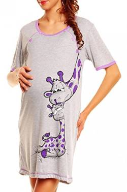 HAPPY MAMA. Damen Umstands-Nachthemd mit Stillfunktion. Stillshirt Kurzarm. 366p (Lila, 44, XL) von HAPPY MAMA