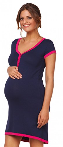 HAPPY MAMA. Damen Umstands-Nachthemd mit Stillfunktion. Stillshirt Kurzarm. 981p (Marine, 40-42, XL) von HAPPY MAMA