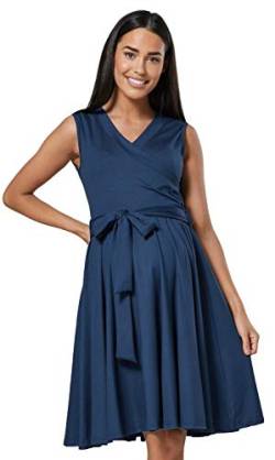 HAPPY MAMA. Damen Umstands Stillkleid Lagendesign V-Ausschnitt Empire-Taille. 078p (Blau Grau, 36, S) von HAPPY MAMA