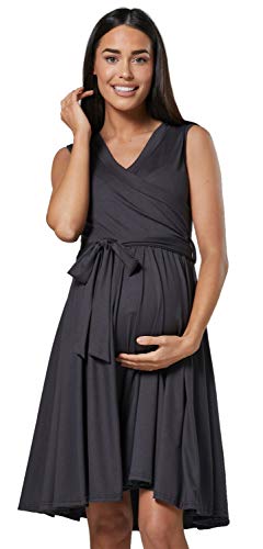 HAPPY MAMA. Damen Umstands Stillkleid Lagendesign V-Ausschnitt Empire-Taille. 078p (Graphit, 36, S) von HAPPY MAMA