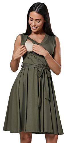 HAPPY MAMA. Damen Umstands Stillkleid Lagendesign V-Ausschnitt Empire-Taille. 078p (Khaki, 44, 2XL) von HAPPY MAMA