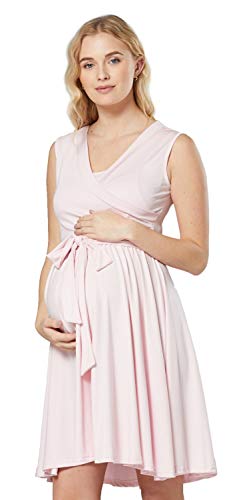 HAPPY MAMA. Damen Umstands Stillkleid Lagendesign V-Ausschnitt Empire-Taille. 078p (Pulver Rosa, 36, S) von HAPPY MAMA