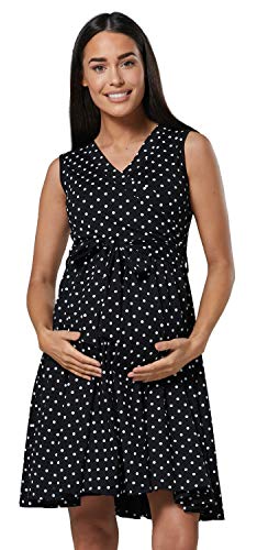 HAPPY MAMA. Damen Umstands Stillkleid Lagendesign V-Ausschnitt Empire-Taille. 078p (Schwarz mit Punkten, 42, XL) von HAPPY MAMA