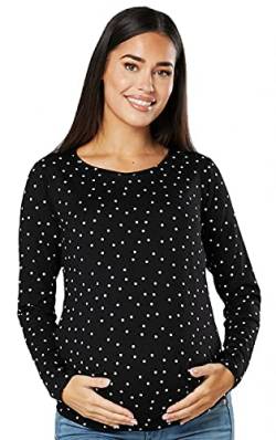 HAPPY MAMA. Damen Umstandsmoden Top Still T-Shirt Lagendesign Lange Ärmel. 005p (Schwarz mit kleinen weißen Punkten, 36-38, S) von HAPPY MAMA