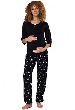 HAPPY MAMA. Damen Umstandspyjama Stillfunktion Stillschlafanzug 3/4 Ärmeln. 060p (Schwarz & Schwarz mit Sternen, 42, XL) von HAPPY MAMA