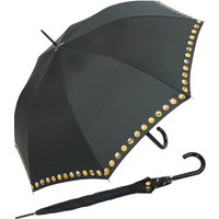HAPPY RAIN Langregenschirm großer Regenschirm mit Auf-Automatik für Damen, bedruckt mit lustigen Smileys - schwarz Borte von HAPPY RAIN