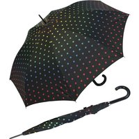 HAPPY RAIN Langregenschirm großer Regenschirm mit Auf-Automatik für Damen, mit Regenbogen-farbenen Punkten auf Schwarz von HAPPY RAIN