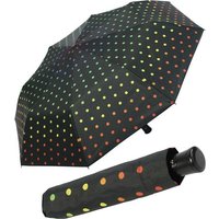 HAPPY RAIN Taschenregenschirm schöner Regenschirm mit Auf-Automatik für Damen, mit Regenbogen-farbenen Punkten auf Schwarz von HAPPY RAIN
