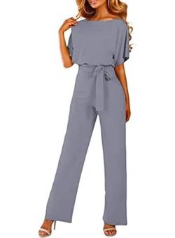 HAPPY SAILED Damen Langarm O-Ausschnitt Elegant Lang Jumpsuit Overall Hosenanzug Playsuit Romper Grau, M von HAPPY SAILED